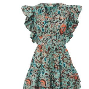 Ulla Johnson Floral Dress in Teal and Coral